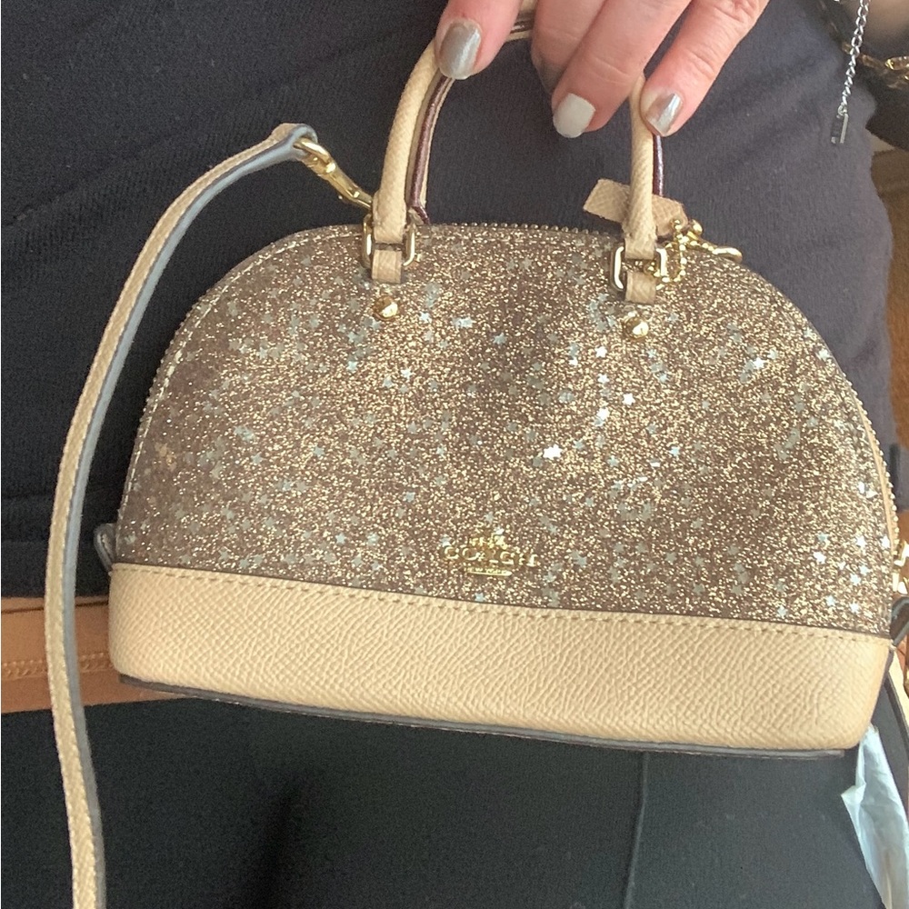 Authentic COACH Leather/glitter stars small zip top satchel/Crossbody - Picture 9 of 16